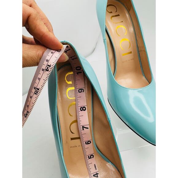 GUCCI GLOSSED-LEATHER PUMPS 110MM ELAISA LEATHER PUMPS IN Mint Green 39.5 - Picture 11 of 16